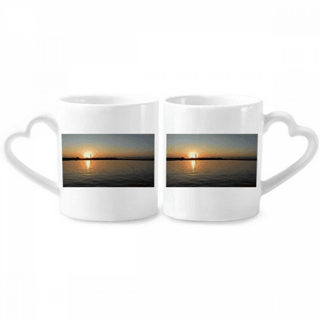 

Sun from Horizon Art Deco Fashion Couple Porcelain Mug Set Cerac Lover Cup Heart Handle