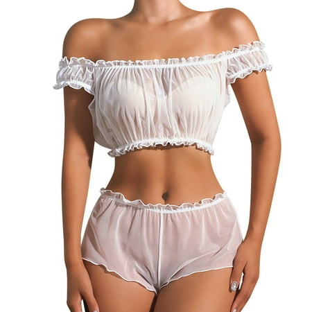 

Fabiurt Women s Bra Women Lingerie Set Two Piece Underwear Lingerie Underwear Sleepwear Steel Ring Pajamas Garter Lingerie Set Bow Mesh Underwire Lingerie Set White