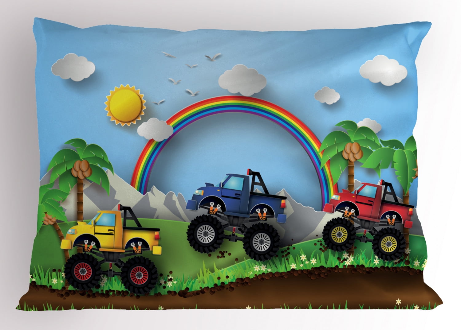 Nursery Pictures set of 4 Vehicle Prints Truck Digger Tractor Wall Art Blue NT 