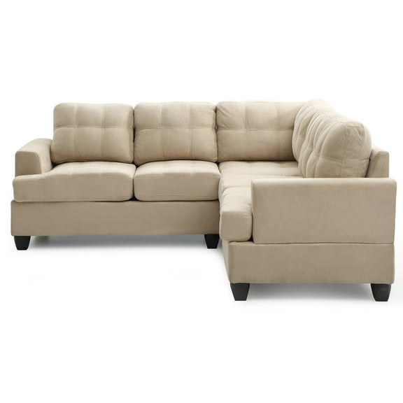 Contemporary Home Living Tufted Microsuede L-Shape Sectional Sofa - 80" - Beige