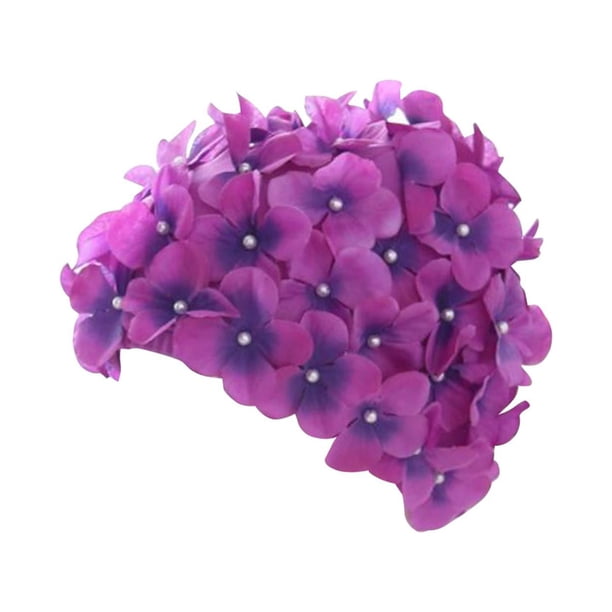 Gorro de baño con diseño de flores 3D para mujer, cómodo y a la moda. Violeta