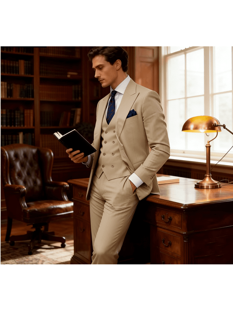 champagne dress pants men's Classic Fit 3 Piece Suit Set, Jacket Vest Formal Business Wedding Prom Outfit XXL day ease Blue Dress Captions for YOUR ZOO SIZE:LARGE Square Toe Boots Navy blue dress