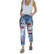 thumbnail image 1 of Gibobby pantalones de mujer de mezclilla Pantalones vaqueros estampados rasgados navideños para mujer Pantalones rectos de cintura alta (Rojo, XL), 1 of 4