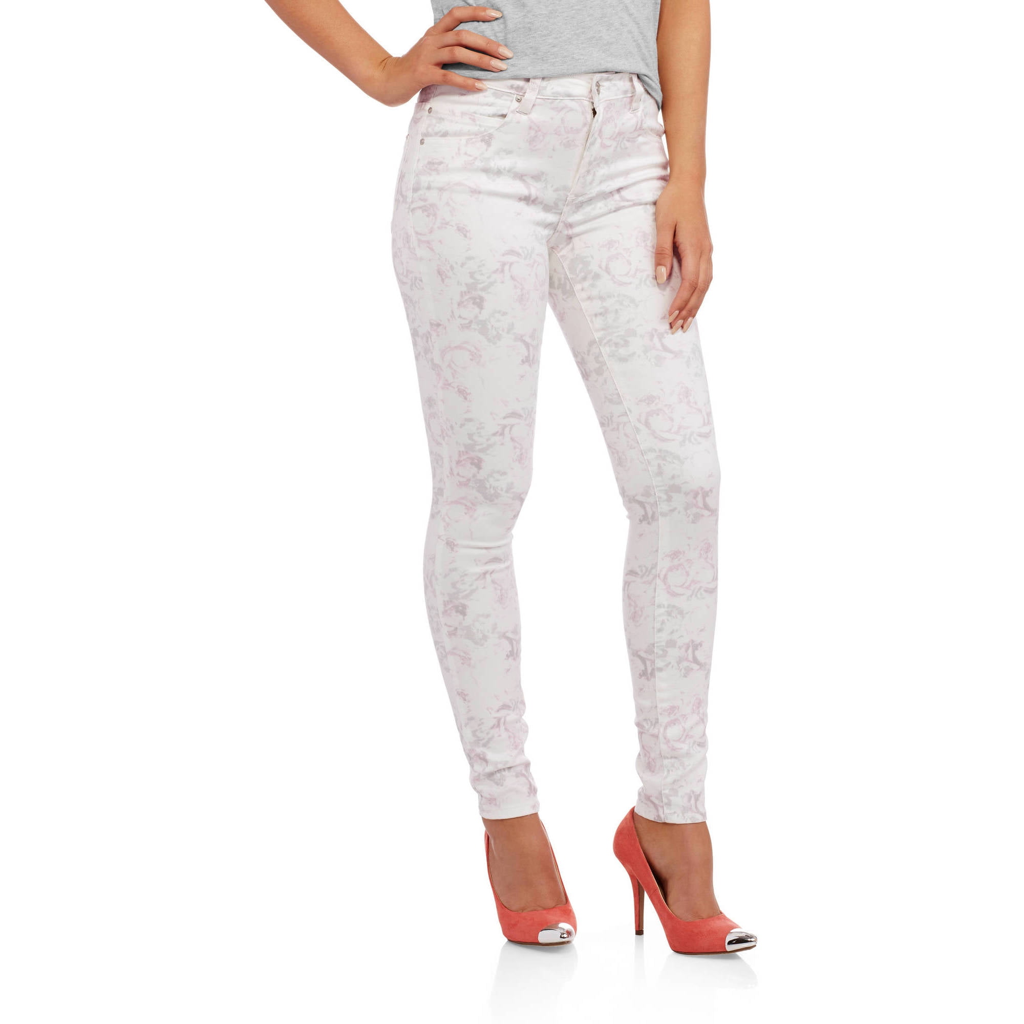 Women's Liv White Floral Skinny Denim Pants