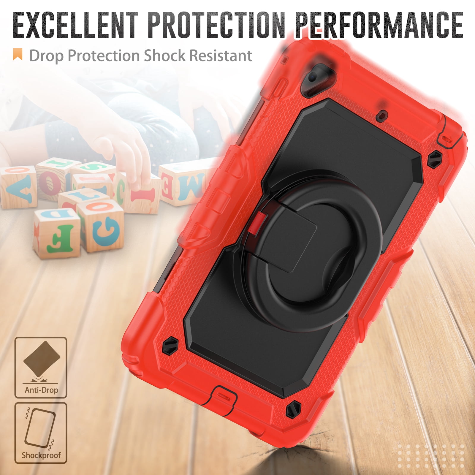 Dteck iPad mini 5 Case / iPad mini 6 Case with Built in Screen Protector, Child Proof Heavy Duty Shockproof Kids Case with Rotating Stand Handle Pencil Holder for iPad mini 5/4 7.9", Red