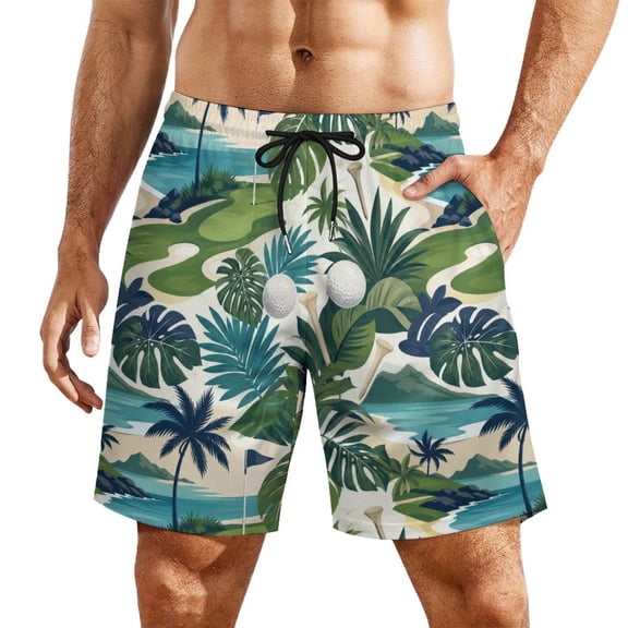Island Golf RetreatMen’s Beach Shorts Quick Dry Swim Trunks, Lightweight Board Shorts with Elastic Waist for Swimming, Pool, Vacation and Summer Beachwear