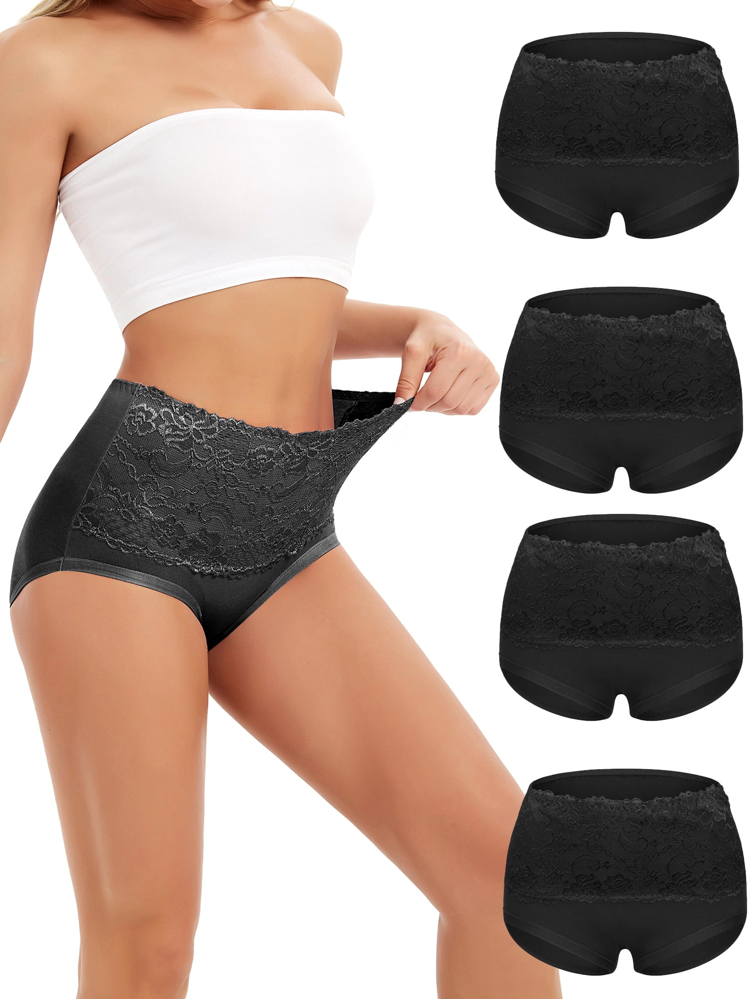 4pcs/pack Women's Underwear Rose High Waist Tummy Control Comfortable Fit