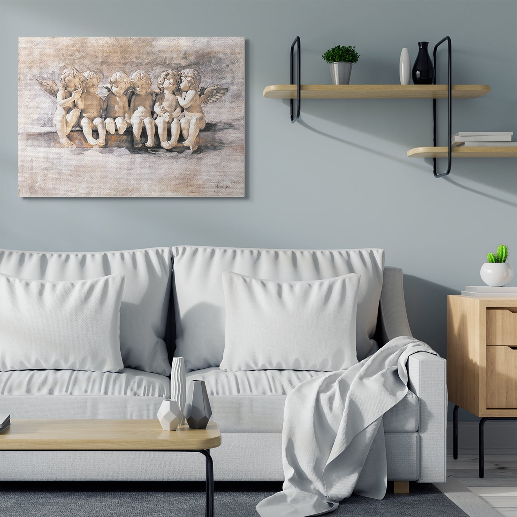 Stupell Industries Angels Chatting Religious Neutral Gray Painting Canvas Wall Art by Young and Proven