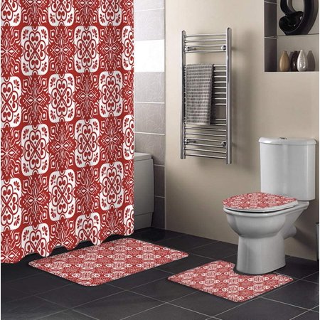 ZHANZZK Modern 4 Piece Bathroom Set Shower Curtain Bath Rug Contour Mat and Toilet Lid Cover
