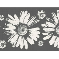 Dundee Deco's Peel and Stick Wallpaper Border - Floral Grey White Sunflowers Wall Border Retro Design, 15 ft x 7 in, Self Adhesive