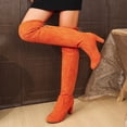 thumbnail image 4 of Women's Thigh High Long Boots Over the Knee Block Heel Tie-Top Stretch Shaft Slender High Heel Boot Orange 9, 4 of 7