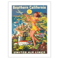 Southern California - United Air Lines - Vintage Airline Travel Poster by Joseph Fehér c.1950 - Bamboo Fine Art 290gsm Paper (Unframed) 17x22in