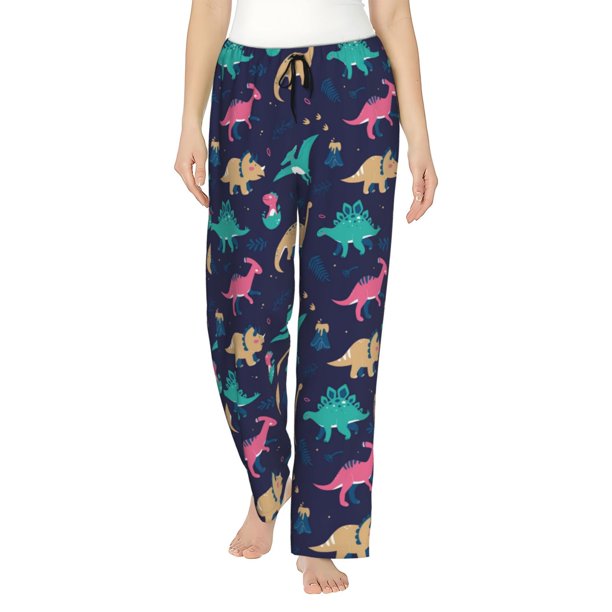 Balery Cartoon Dinosaur Pantalones de pijama para mujer, pijamas ultraligeros, pantalones de estar por casa-X-Large