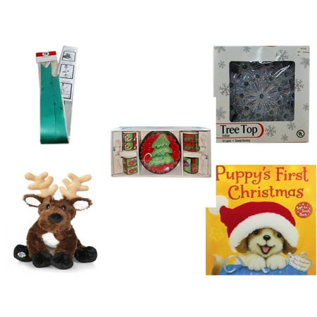 Christmas Fun Gift Bundle [5 Piece] - Myco's Best Pull Bows Set of 10 - 19-Light Snowflake Tree Topper -  Style Dessert Set 12 Piece - Soft & Cuddly 
