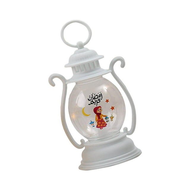 Lámpara de mesa decorativa colgante con luz de farol de Ramadán y farol de Eid Mubarak Blanco