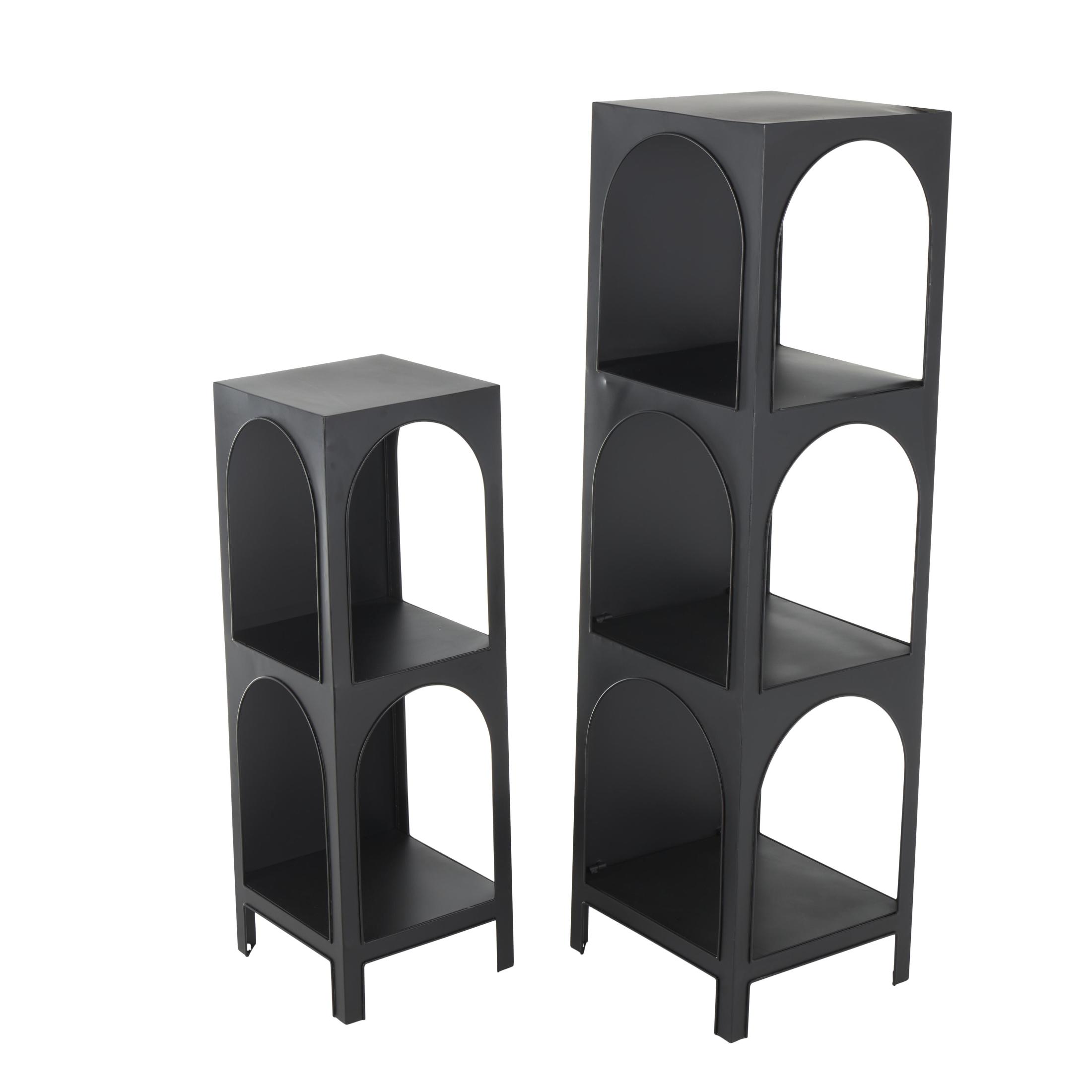 DecMode 47", 33"H Black Metal 5-Tier Shelving Unit with Arched Openings, 2-Pieces