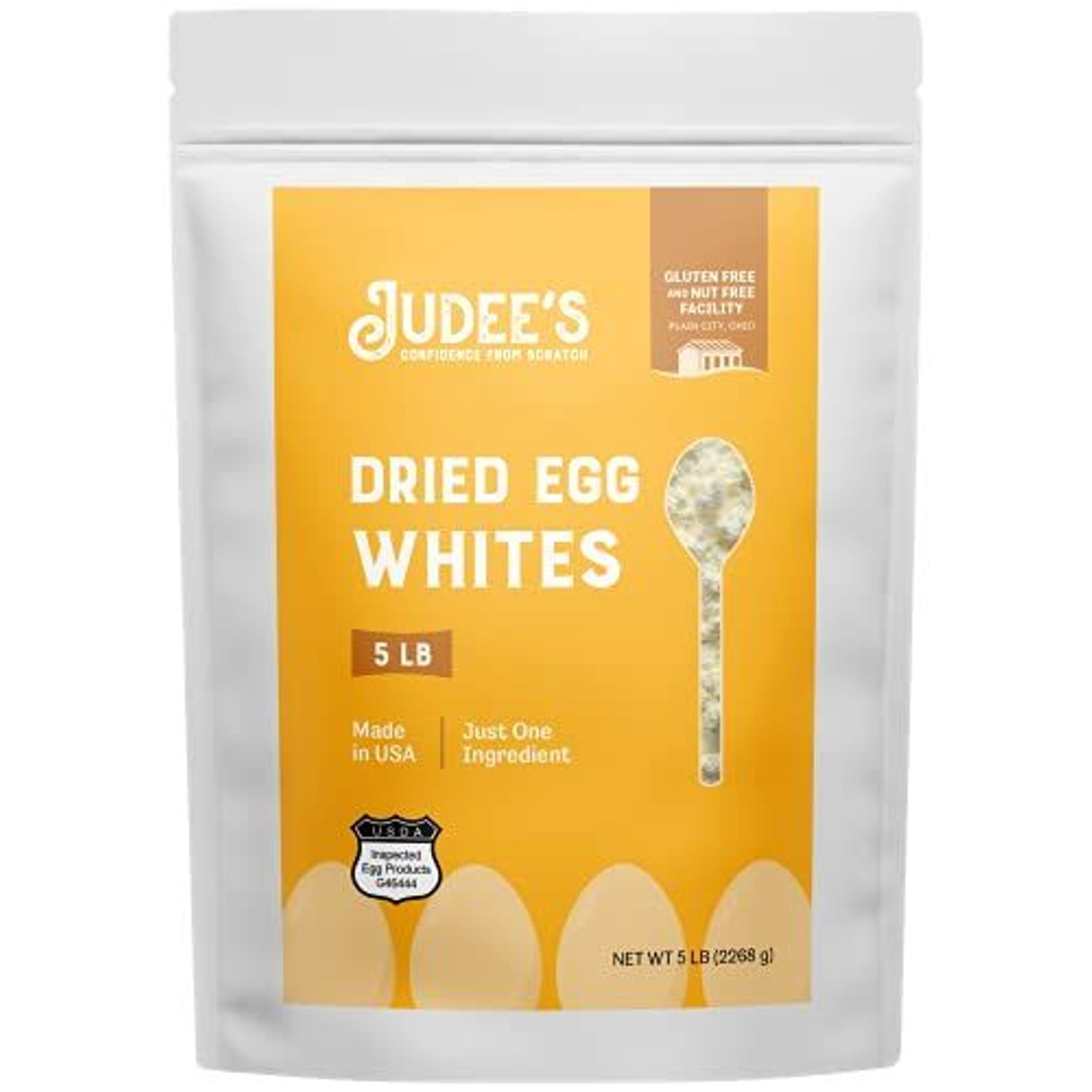 Judee s Gluten-Free Dried Egg White Protein Powder - Pasteurized USDA Certified Non-GMO Gluten-Free Nut-Free - Egg Protein for Shakes & Fitness - 5 lb - Pack of 1