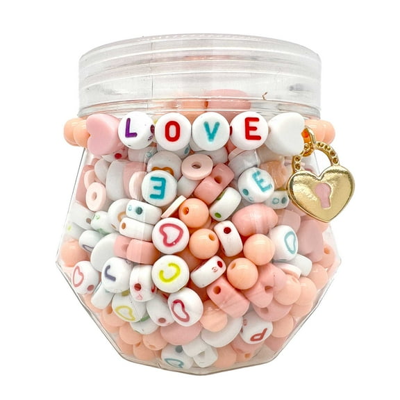 Bead Jam Bead Jar for Jewelry Making. White Round Alphabet Beads and Round Solid Color Pastel Beads