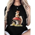thumbnail image 5 of Women's T-Shirt Red Mushroom Watercolor Cute Squirrel Short Sleeve Casual Tee Classic Crew Neck T Shirt for Women Black, S, 5 of 7
