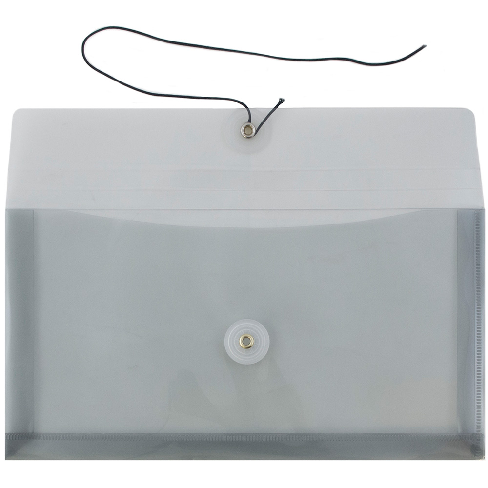 JAM Paper Plastic Envelopes with Button & String Tie Closure, #10 Business Booklet, 5 1/4 x 10, Smoke Gray, 3/pack