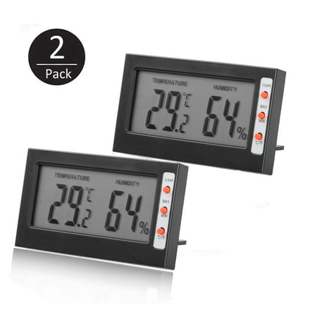 Hygrometer Thermometer, EEEKit 2-Pack Adjustable Mini Digital Indoor Temperature Humidity Meter Gauge Monitor with Buttons for Car Incubators Brooders Cigar