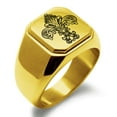thumbnail image 1 of Stainless Steel Royal Fleur De Lis Engraved Square Flat Top Biker Style Polished Signet Ring, 1 of 1