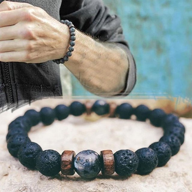 para hombre, de Natural, joyería, abalorios de Buda tibetano Azul Hugo pulsera de cuentas