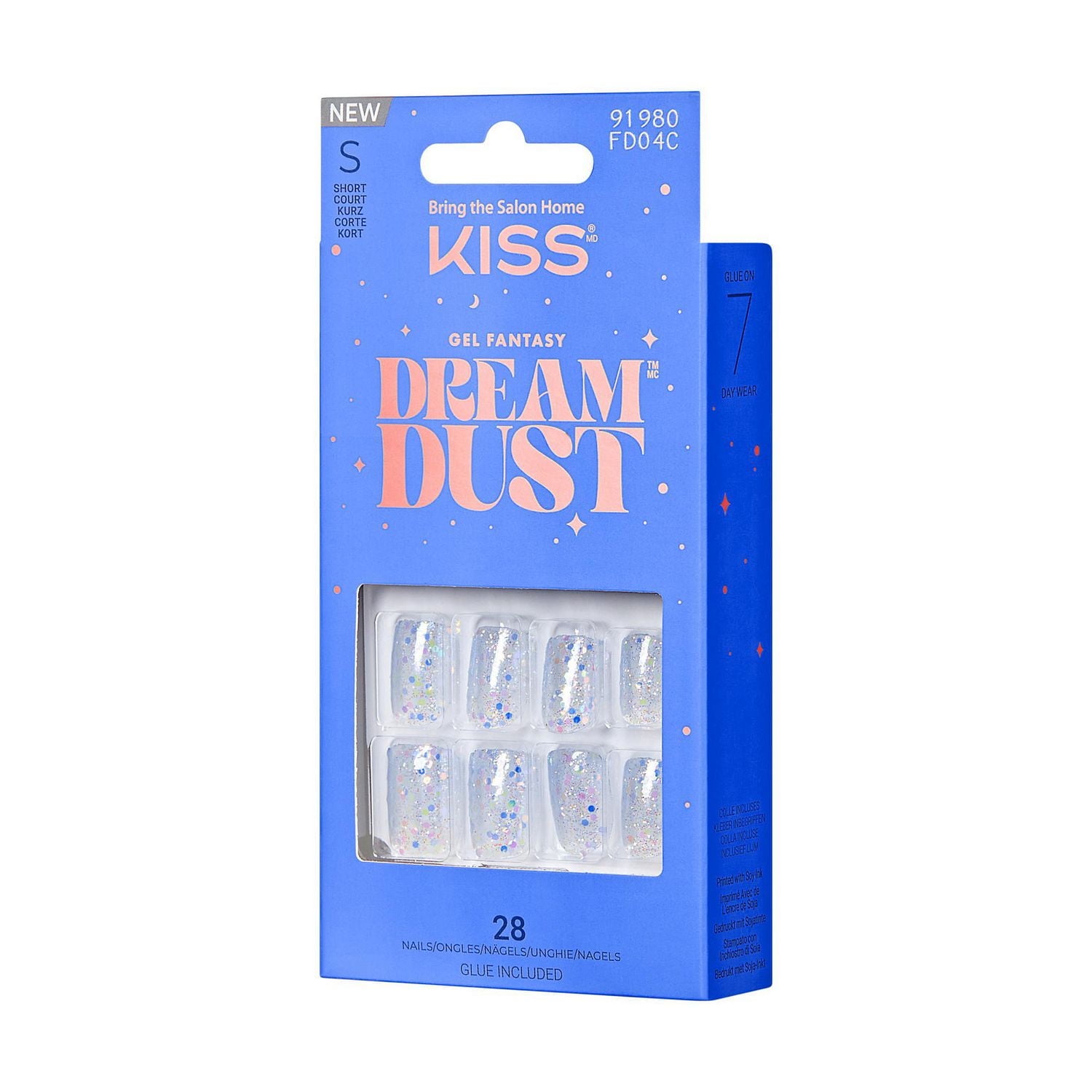 KISS Gel Fantasy Dreamdust, Champagne, Short Square, 28 count., Champagne