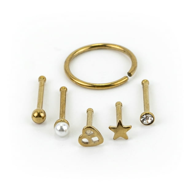 Claire's Women's Gold 20G Assorted Nose Studs and Rings, Stainless