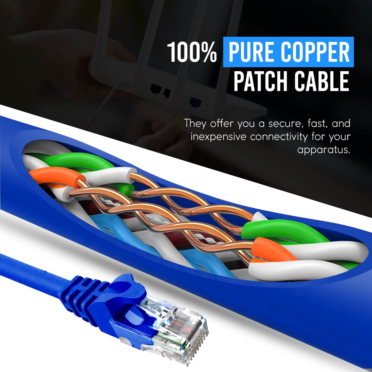 Cat6 Ethernet Patch Cable, 10ft (1 Pack), 10Gbps, 550MHz, Blue