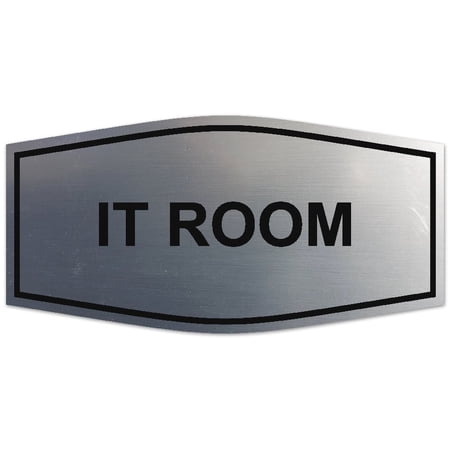 Signs ByLITA Fancy IT Room Sign - Laser-Engraved Lettering | Durable ABS Plastic | Vibrant Colors | Powerful Foam Tape (Brushed Silver) - Small