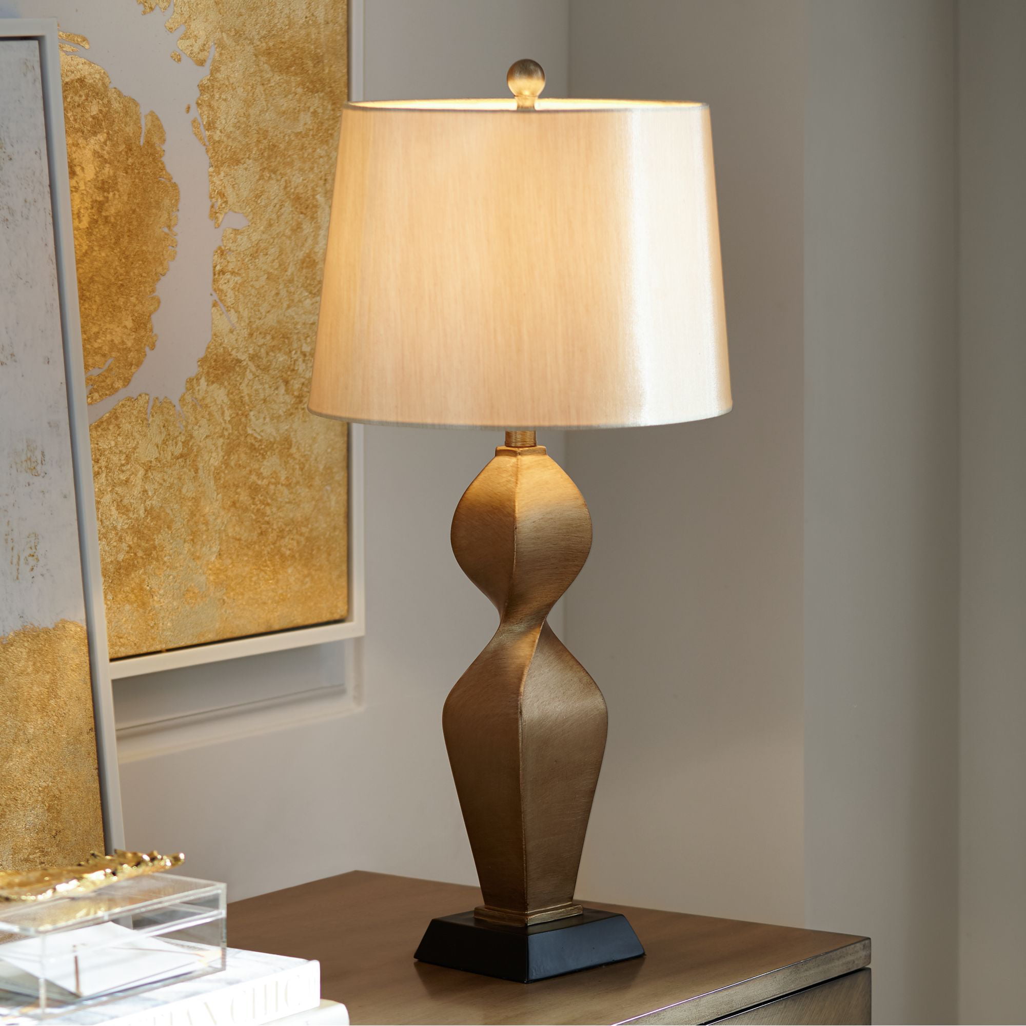 Possini Euro Design Modern Table Lamp Gold Twist Base Tapered Drum