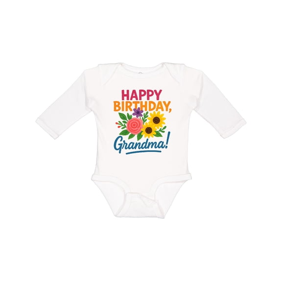 Inktastic Happy Birthday Grandma Floral Boys or Girls Long Sleeve Baby Bodysuit