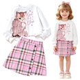 thumbnail image 2 of Ulanda Girls 2 Piece Casual Outfits Pullover Sweatshirt Retro Plaid Skirt Set (Pink, 5-6 Years), 2 of 9
