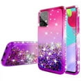 thumbnail image 2 of Case for Samsung Galaxy A32 5G Case with Tempered Glass Screen Protector Sparkle Glitter Flowing Liquid Quicksand Cute Women Girls Case - Pink/Purple, 2 of 5