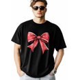 thumbnail image 1 of Men's T-Shirts, Christmas Red Bow Tie Crew Neck Tee Short Sleeve Soft Cotton Undershirt, 1 of 8