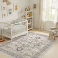 thumbnail image 4 of UERMEI Vintage 5'x7' Area Rugs for Living Room, Non-slip Washable Indoor Retro Rug for Bedroom Dining Room Office, Soft Low Pile Floral Rug Home Decor Carpet, Gray&Terracotta, 4 of 9