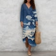 thumbnail image 4 of Yuyamidu Chinese Mountain Cloud Linen Dress for Women Loose Fit Size M with Sleeves Breathable Long Tunic Dress Lightweight Casual Beach Dresses Chinese Outfits, 4 of 6