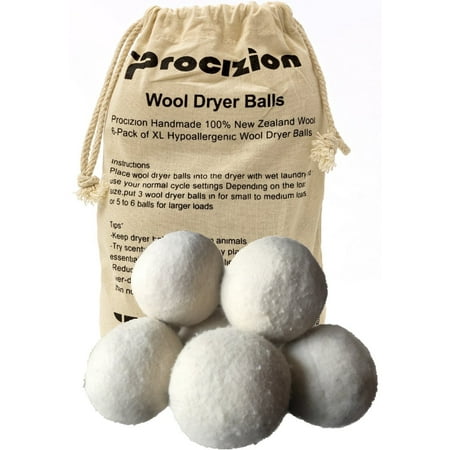 Wool Dryer Balls XL Made of 100% Premium, Organic Wool, Handmade, Non-Toxic, All Natural Eco-Friendly Reusable Fabric Softener, 6