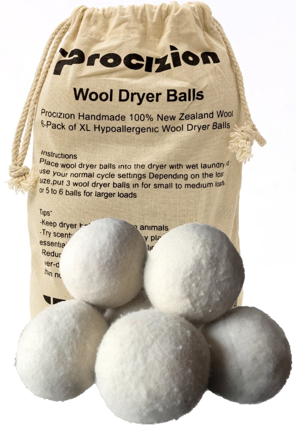 Wool Dryer Balls XL Made of 100% Premium, Organic Wool, Handmade,  Non-Toxic, All Natural Eco-Friendly Reusable Fabric Softener, 6 Pack -  Walmart.com