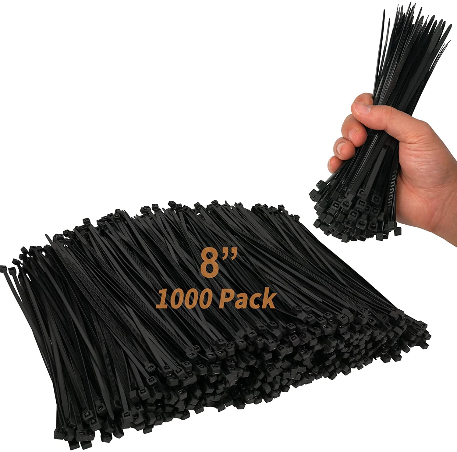 Hometimes Cable Zip Ties 8 Inch (1,000 Packs), Durable 40 LB Strength ...