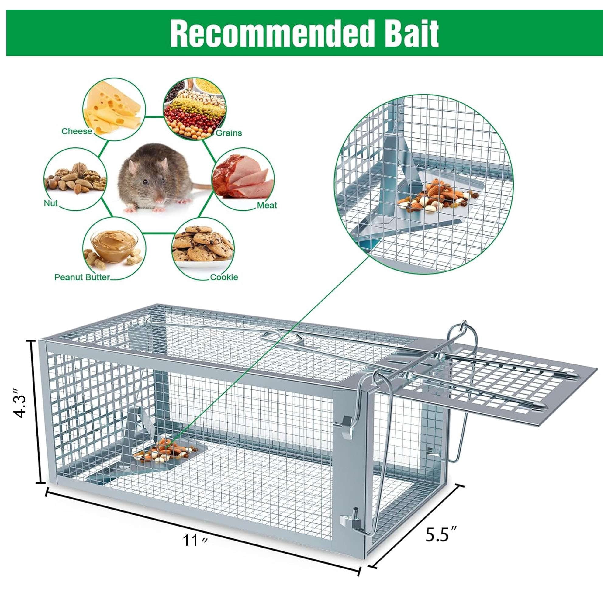 Deago 2 Pack Humane Rat Trap Mouse Traps Cage for Indoor or Outdoor, Small Rodent Chipmunk Squirrel Trap Live Animal Cage Catch and Release