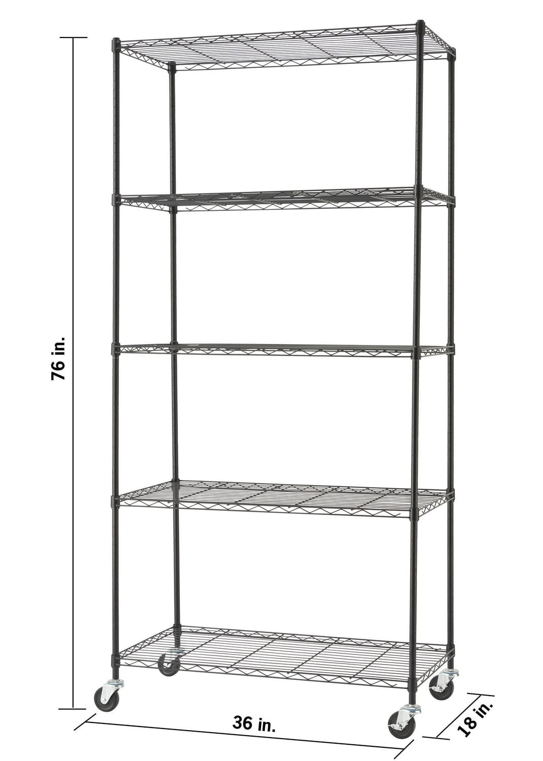 TRINITY Basics 5-Tier Wire Shelving Rack | 36 x 18 x 76 | Includes Wheels | NSF | Black