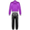 thumbnail image 2 of Eandarui Kids Boys Girls Long Sleeves Bomber Jacket and Sweatpants Set Jazz Hip Hop Metallic Dance Purple&Black 16, 2 of 5