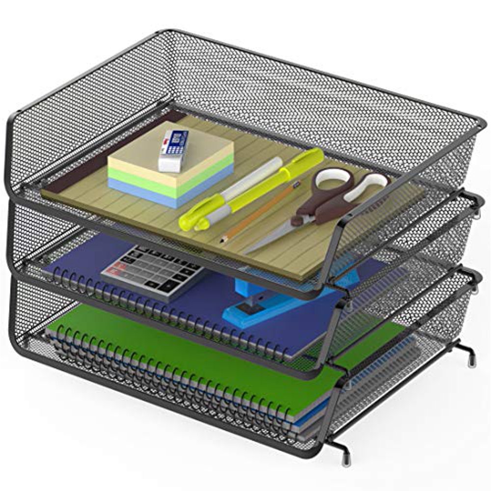 3Pack Stackable Wide Entry Desk File Document Letter Tray, Black