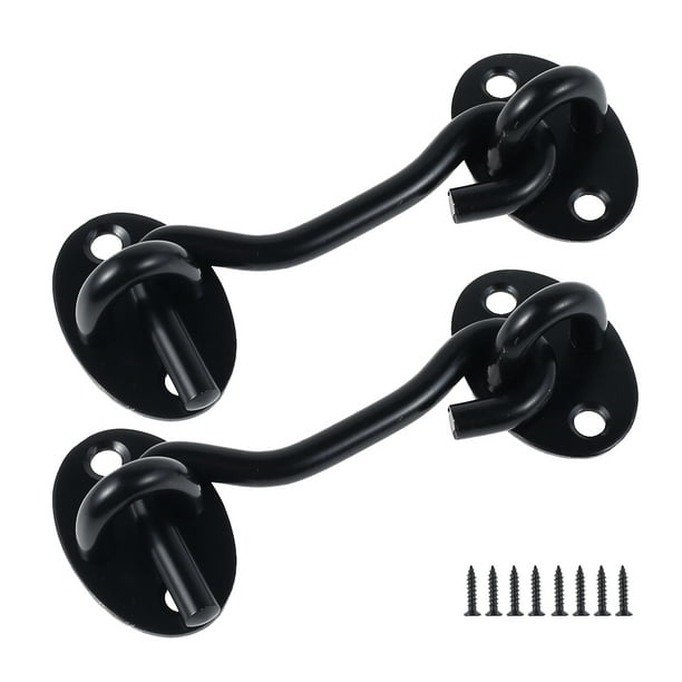 BOBASH 2Pcs Cabin Hook Stainless Steel Hook and Eye Latch Black Window Lock Hook Door Latch