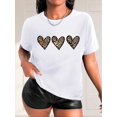 thumbnail image 1 of Women'S Casual Crew Neck T-Shirt with Leopard Print Heart Graphics, 100% Polyester Medium Stretch Fabric, Short Sleeve Tee for Spring/Summer/Fall - Black & Army Green Options, 1 of 6