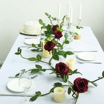 Efavormart 6 ft Burgundy Silk Rose 5 Flowers Garland with Bendable Wire Vines Artificial Flower Garlands with Leaves for Weddings