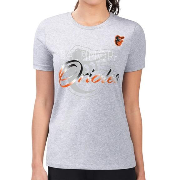 Women's G-III 4Her by Carl Banks Heather Gray Baltimore Orioles Super-Slim Fit Lightweight Shadow Logo Graphic T-Shirt