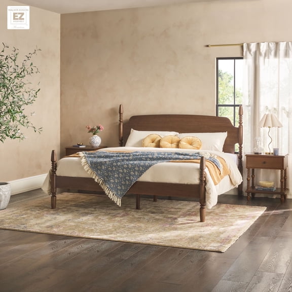 Walker Edison Vivienne Easy Assembly 3-Piece Solid Wood Bedroom Set with King Bed Frame and Two 1-Drawer Nightstands - Dark Brown